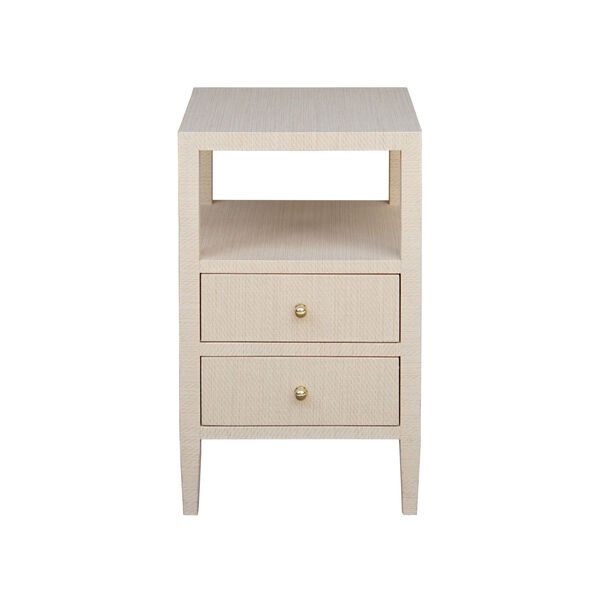 Natural Grasscloth and Polished Brass Side Table, image 1